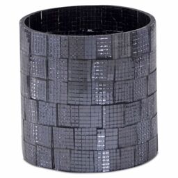 Homescapes Mosaic Glass Wind Light Candle Holder Polished Steel Base in Black - thumbnail 2