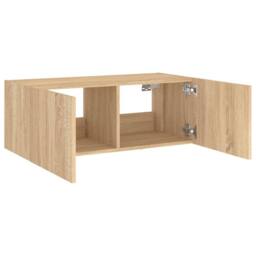 Berkfield Home TV Wall Cabinet with LED Lights Sonoma Oak 80x35x31 cm in Light Oak - Size: 80 x 35 x 31 cm - thumbnail 8