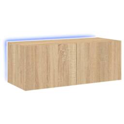 Berkfield Home TV Wall Cabinet with LED Lights Sonoma Oak 80x35x31 cm in Light Oak - Size: 80 x 35 x 31 cm - thumbnail 1