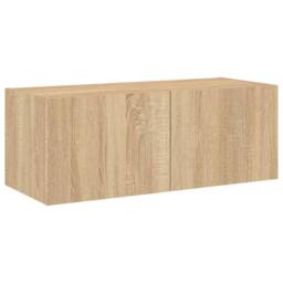 Berkfield Home TV Wall Cabinet with LED Lights Sonoma Oak 80x35x31 cm in Light Oak - Size: 80 x 35 x 31 cm - thumbnail 7