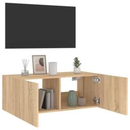 Berkfield Home TV Wall Cabinet with LED Lights Sonoma Oak 80x35x31 cm in Light Oak - Size: 80 x 35 x 31 cm - thumbnail 6