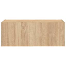 Berkfield Home TV Wall Cabinet with LED Lights Sonoma Oak 80x35x31 cm in Light Oak - Size: 80 x 35 x 31 cm - thumbnail 9