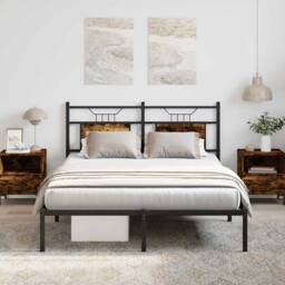 Berkfield Home Decorative Bed Frame without Mattress Smoked Oak 137x190 cm Engin in Brown - thumbnail 2