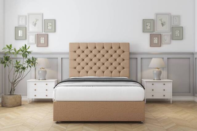 "Sloomy Mayfair Dumfries Divan Bed Base 2 Drawers Same Side - 54"" Headboard in Light Brown - Size: Super King" - image 1