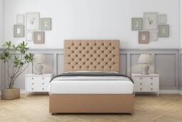 "Sloomy Mayfair Dumfries Divan Bed Base 2 Drawers Same Side - 54"" Headboard in Light Brown - Size: Super King"