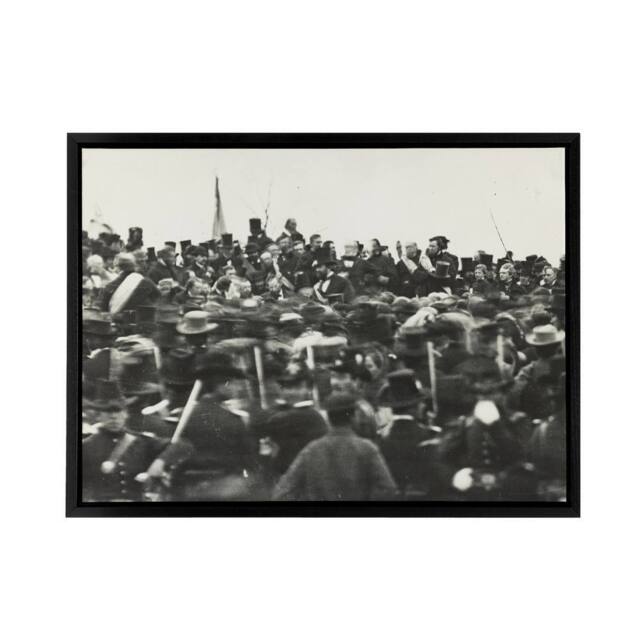 "Artery8 President Abraham Lincoln Gettysburg Address Framed Canvas Wall Art Print in Grey - Size: W12"" x H16""" - image 1