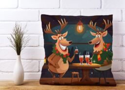 Warren Reed - Designer Reindeers Having A Beer Cushions - Size: 45 cm x 45 cm - thumbnail 2