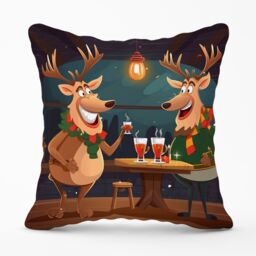 Warren Reed - Designer Reindeers Having A Beer Cushions - Size: 45 cm x 45 cm - thumbnail 1