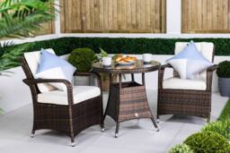 Thats Furniture Arizona Round Rattan Garden Bistro Table & Chairs Set 2 Seater in Brown - thumbnail 1