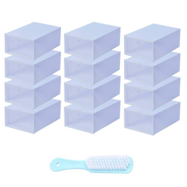 EONLION 12x White Plastic Shoe Storage Boxes Drawer Stackable