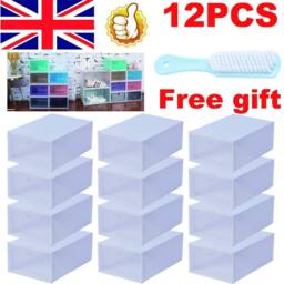 EONLION 12x White Plastic Shoe Storage Boxes Drawer Stackable - thumbnail 2