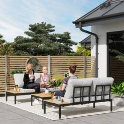 OUTSUNNY 4 Seater Garden Corner Sofa Set with Removable Thick Cushions in Natural - thumbnail 1