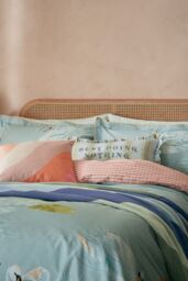 YVONNE ELLEN 'Sister Swans' Cotton Duvet Cover Set in Aqua - Size: Single - thumbnail 2