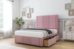 "Sloomy Harrington Plush Divan Base 2 Drawers 26"" Headboard & 12"" Footboard in Pink - Size: Small Double" - thumbnail 4