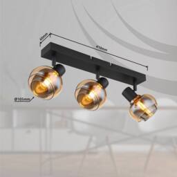 Netlighting Tokki Ceiling Spotlight Bar Matt Black Amber Glass Shade 3x E14 - thumbnail 6