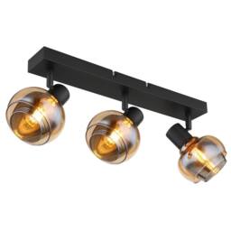 Netlighting Tokki Ceiling Spotlight Bar Matt Black Amber Glass Shade 3x E14