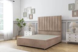 "Sloomy Kansas Naples Divan Bed No Drawers With 54"" Floor Standing Headboard in Light Brown - Size: Super King" - thumbnail 1