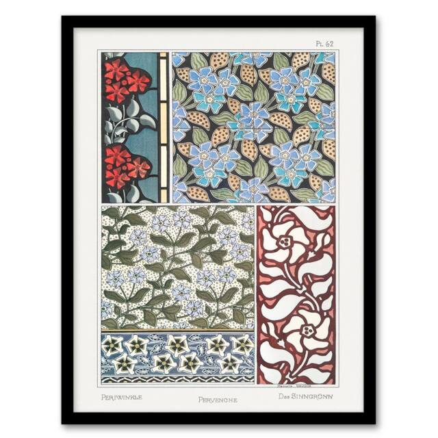 Artery8 Maurice Pillard Verneuil Framed Wall Art Periwinkle Flower Pattern in Blue - Size: A4 - image 1
