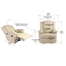 More4Homes Loxley Bonded Leather Manual Recliner Armchair Sofa Home Lounge Chair in Cream - thumbnail 7