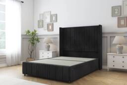 "Comfort Beds Grace Naples Divan Base No Drawers - 54"" Wingback-Footboard in Black - Size: Super King" - thumbnail 3