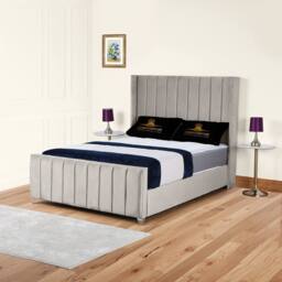 UK Bed Furniture Empire Winged Slatted Base Upholstered Bed with 48 Inch Headboard in Light Beige - Size: Single - thumbnail 1