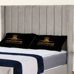 UK Bed Furniture Empire Winged Slatted Base Upholstered Bed with 48 Inch Headboard in Light Beige - Size: Single - thumbnail 2
