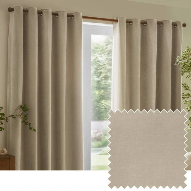Yard Heavy Chenille Velvet Room Darkening Eyelet Curtain Pair in Off-White - Size: 168 cm width x 229 cm drop - image 1