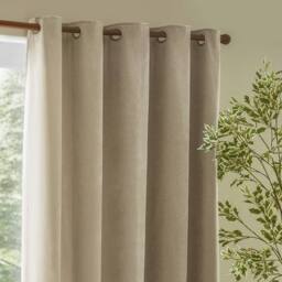 Yard Heavy Chenille Velvet Room Darkening Eyelet Curtain Pair in Off-White - Size: 168 cm width x 229 cm drop - thumbnail 3