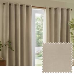 Yard Heavy Chenille Velvet Room Darkening Eyelet Curtain Pair in Off-White - Size: 168 cm width x 229 cm drop - thumbnail 1