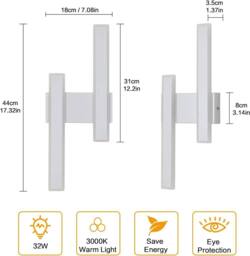 Goeco Wall Light LED Modern, 32 W, Creative Long Parallel Wall Lamp, 3000 K in White - thumbnail 6