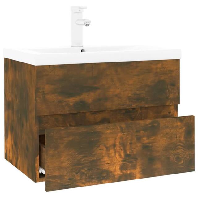 Berkfield Home Sink Cabinet with Built-in Basin Smoked Oak Engineered Wood in Brown - image 1