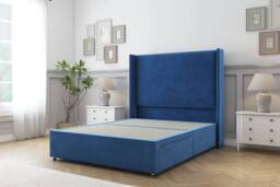"Comfort Beds Madrid Plush Divan Base No Drawers - 54"" Wingback in Navy - Size: Double" - thumbnail 3