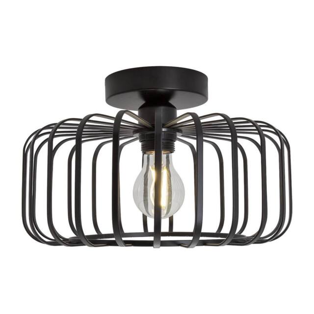 Happy Homewares Industrial Cage Designed Matte Black Metal Semi Flush Ceiling Light - image 1