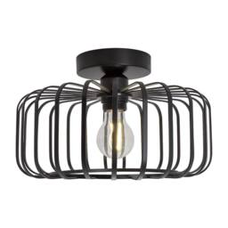 Happy Homewares Industrial Cage Designed Matte Black Metal Semi Flush Ceiling Light