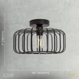 Happy Homewares Industrial Cage Designed Matte Black Metal Semi Flush Ceiling Light - thumbnail 7