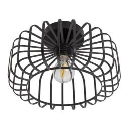 Happy Homewares Industrial Cage Designed Matte Black Metal Semi Flush Ceiling Light - thumbnail 4