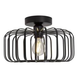 Happy Homewares Industrial Cage Designed Matte Black Metal Semi Flush Ceiling Light - thumbnail 2