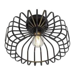 Happy Homewares Industrial Cage Designed Matte Black Metal Semi Flush Ceiling Light - thumbnail 3