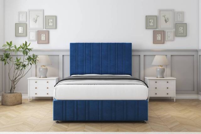 "Comfort Beds Lorenzo Plush Divan Base No Drawers - 26"" Headboard-Footboard in Navy - Size: Single" - image 1