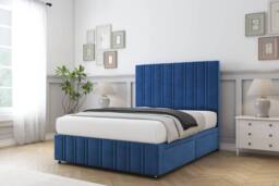 "Comfort Beds Lorenzo Plush Divan Base No Drawers - 26"" Headboard-Footboard in Navy - Size: Single" - thumbnail 2