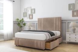 "Comfort Beds The Foxy Naples Divan Base 4 Drawers - 26"" Headboard-Footboard in Light Brown - Size: King"