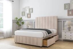 "Comfort Beds Lorenzo Naples Divan Base 4 Drawers - 26"" Headboard-Footboard in Light Sand - Size: King" - thumbnail 1