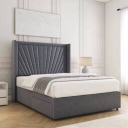 "BSSPOKE Alina Divan Bed Plush Velvet 54""Headboard & 2Drawers Footend Mattress in Charcoal - Size: King" - thumbnail 3