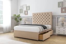 "Comfort Beds Winslow Plush Divan Base 2 Drawers - 26"" Headboard in Stone - Size: Double" - thumbnail 1