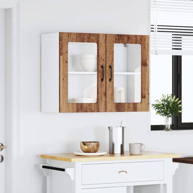 Berkfield Home Kitchen Wall Cabinet with Glass Door Lucca Old Wood Engineered Wood in Brown - image 1