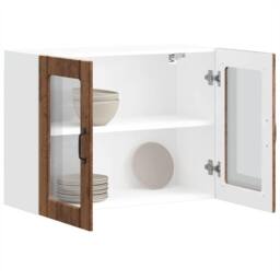 Berkfield Home Kitchen Wall Cabinet with Glass Door Lucca Old Wood Engineered Wood in Brown - thumbnail 2