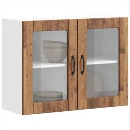 Berkfield Home Kitchen Wall Cabinet with Glass Door Lucca Old Wood Engineered Wood in Brown - thumbnail 5