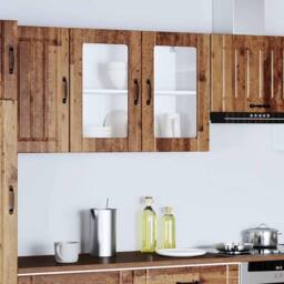 Berkfield Home Kitchen Wall Cabinet with Glass Door Lucca Old Wood Engineered Wood in Brown - thumbnail 4