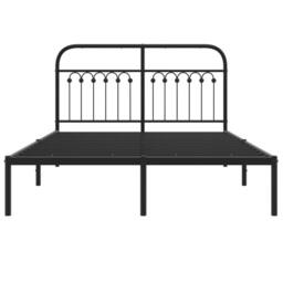 Berkfield Home Metal Bed Frame without Mattress with Headboard Black 135x190cm - Size: 135x190 cm - thumbnail 4