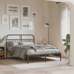 Berkfield Home Metal Bed Frame without Mattress with Headboard Black 135x190cm - Size: 135x190 cm - thumbnail 2